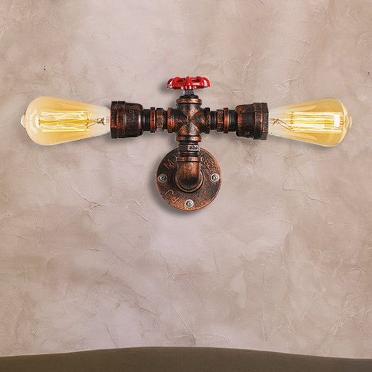 Warehouse Style Open Bulb Metal Wall Lamp With Water Valve - Dark Rust Sconce Lighting For Living