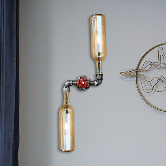 Industrial-Style Gray/Blue Glass Wall Sconce Light With 2 Wine Bottle Lights Ideal For Living Room