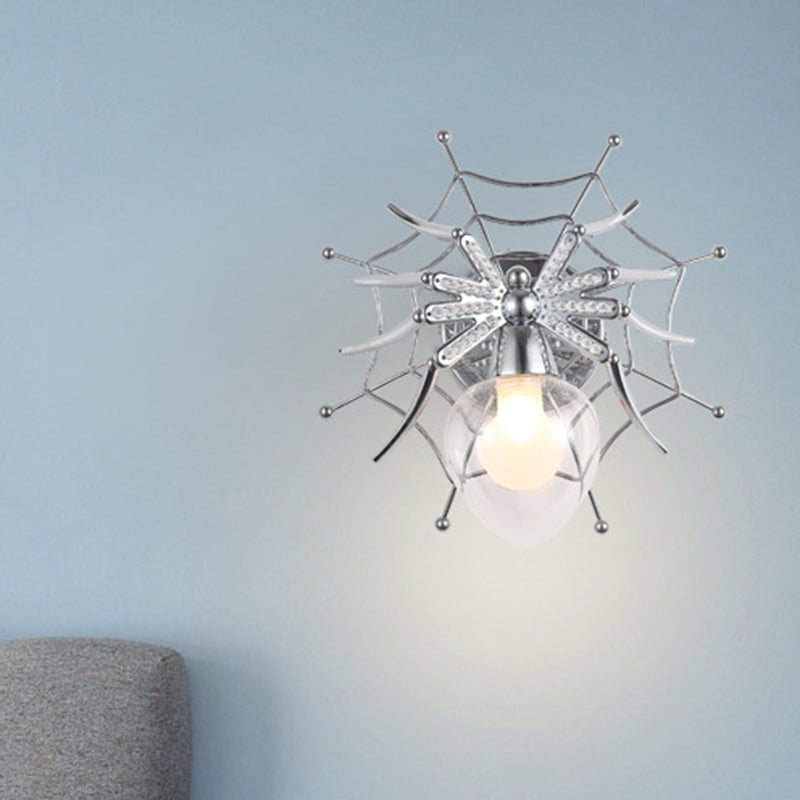 Modern Chrome Spider Wall Sconce With Clear Glass Shade For Bedroom Lighting