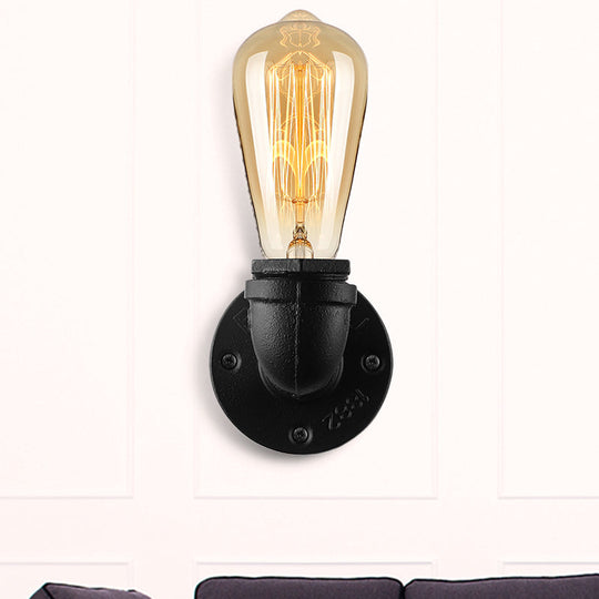 Rustic Bare Bulb Wall Sconce Lighting: Stylish Metal 1 Head Black/Bronze - Perfect For Living Room