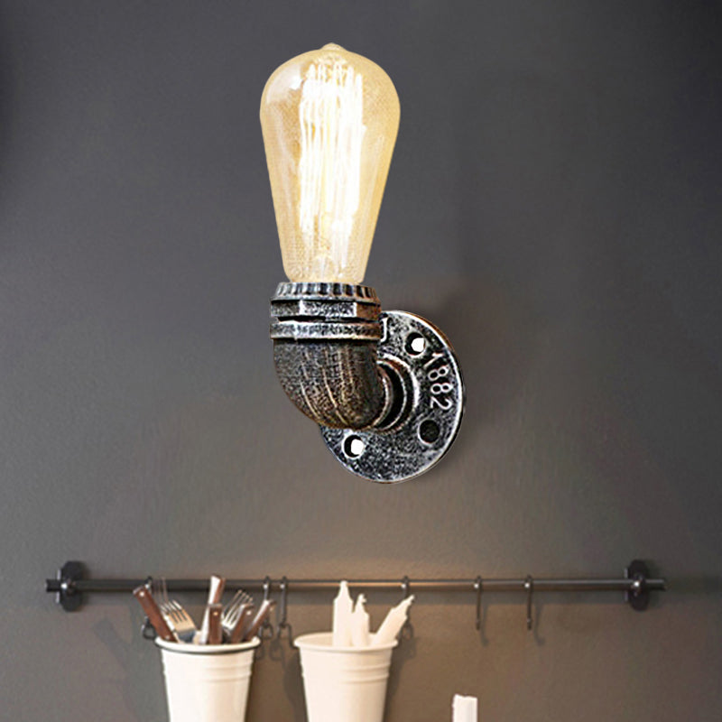 Rustic Bare Bulb Wall Sconce Lighting: Stylish Metal 1 Head Black/Bronze - Perfect For Living Room