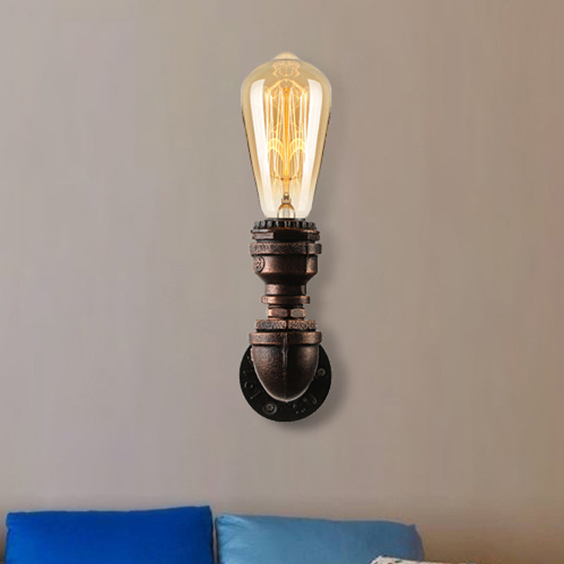 Industrial Bare Bulb Mini Wall Light In Black/Copper For Living Rooms With Metallic Water Pipe