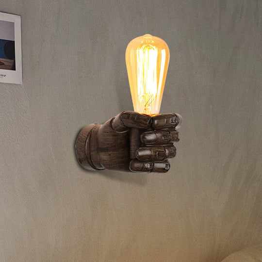 Vintage Wood Bare Bulb Sconce Light With Hand-Shaped Base - Black/White Restaurant Wall Lamp Brown /