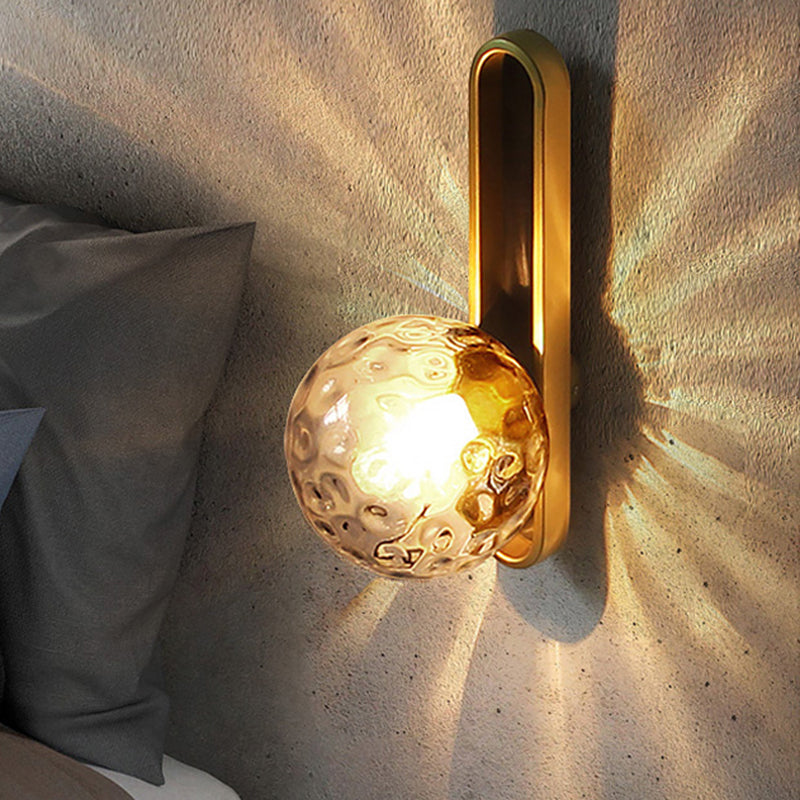 Modern Clear/Cream Glass Orb Wall Light With Brass Mount Clear