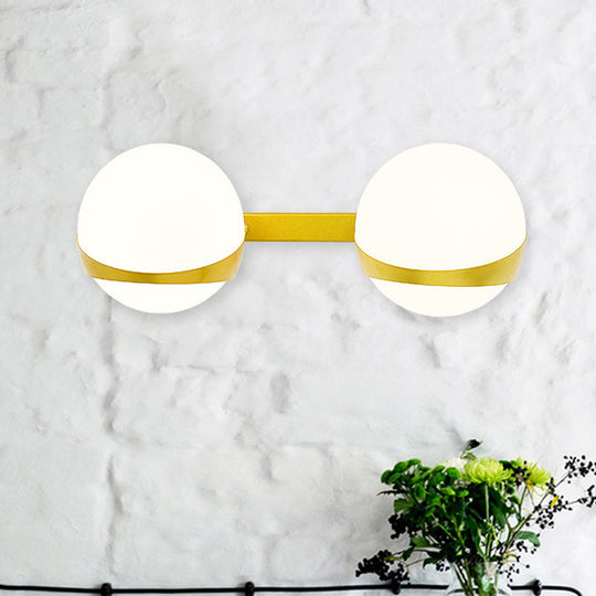 Frosted Glass Wall Lamp With Gold Finish - Modern Spherical Design (1/2 Heads) 2 / White