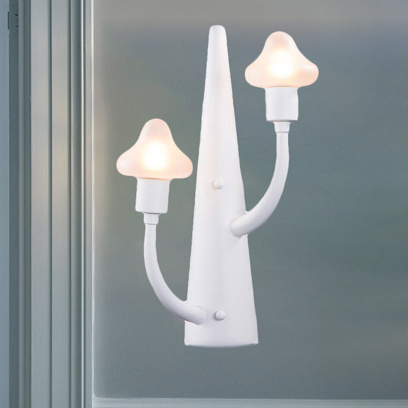 Modernist White Led Wall Lamp With Mushroom Opal Glass Shade - 2/3 Lights Living Room Sconce