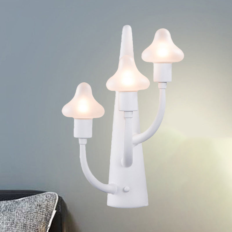 Modernist White Led Wall Lamp With Mushroom Opal Glass Shade - 2/3 Lights Living Room Sconce