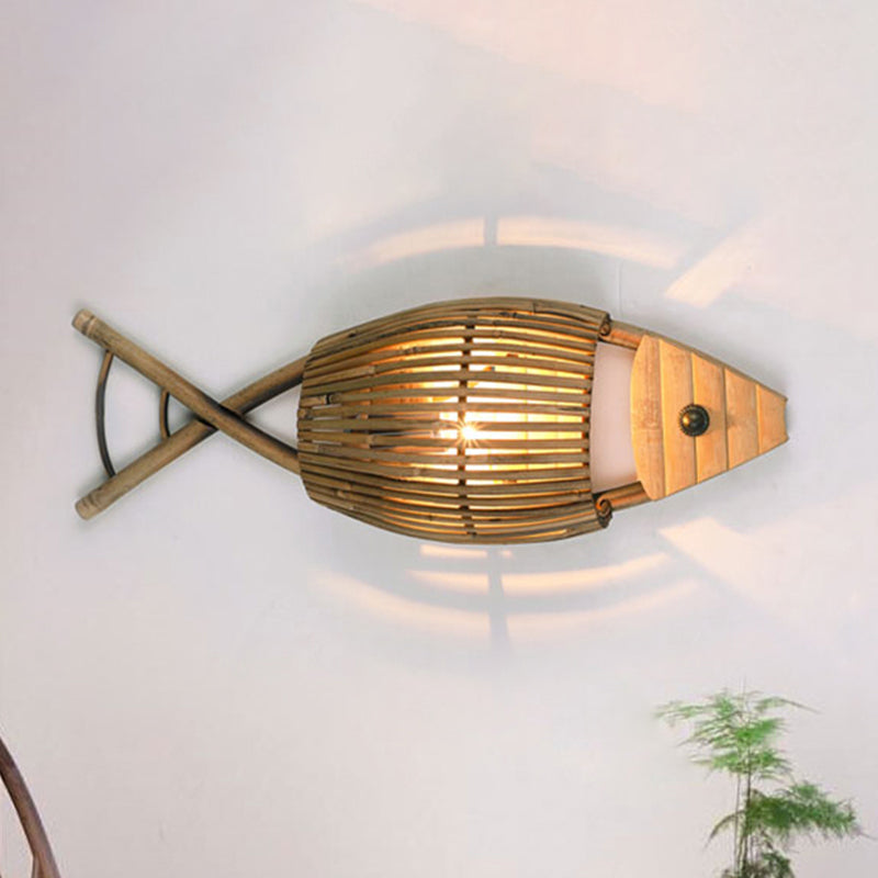 Tropical Fish Design Wall Mount Bamboo Dining Room Sconce Lighting In Wood