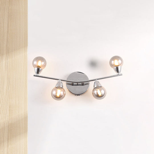 Vintage Style Ball Shaped Glass Wall Sconce Light With Chrome Finish - 2/4 Lights Ideal For Living