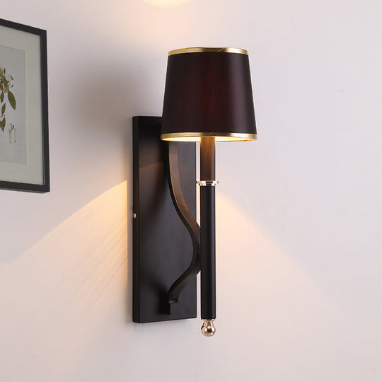 Minimalist Metallic Wall Sconce Light 1-Light Black/Flaxen For Bedroom - 16/18.5 Cone Mount Lighting