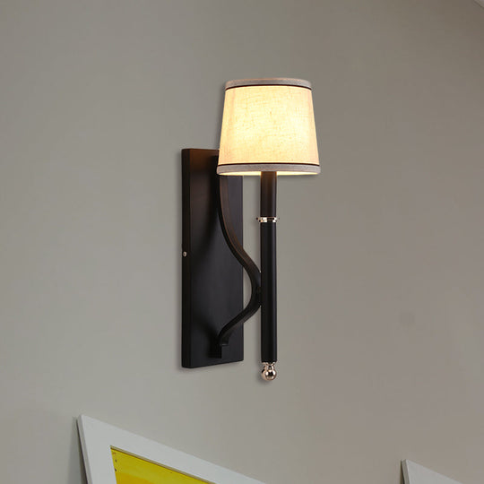 Minimalist Metallic Wall Sconce Light 1-Light Black/Flaxen For Bedroom - 16/18.5 Cone Mount Lighting