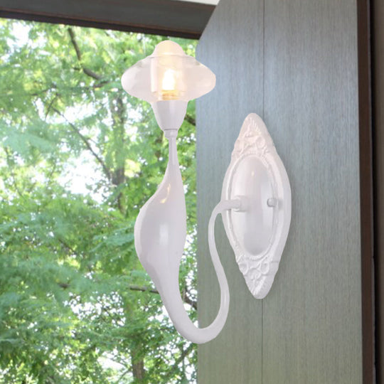 Modern White Led Wall Sconce Light Fixture - Oval Glass Dolphin-Shaped Arm