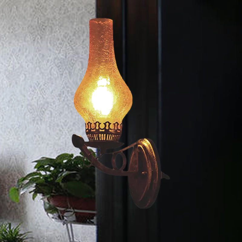 Yellow Industrial Crackle Glass Vase-Shape Sconce Light - 3.5/5/14.5 Wide