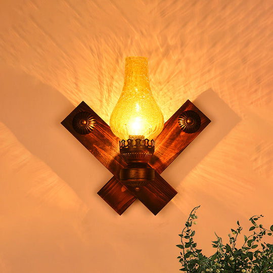 Yellow Industrial Crackle Glass Vase-Shape Sconce Light - 3.5/5/14.5 Wide