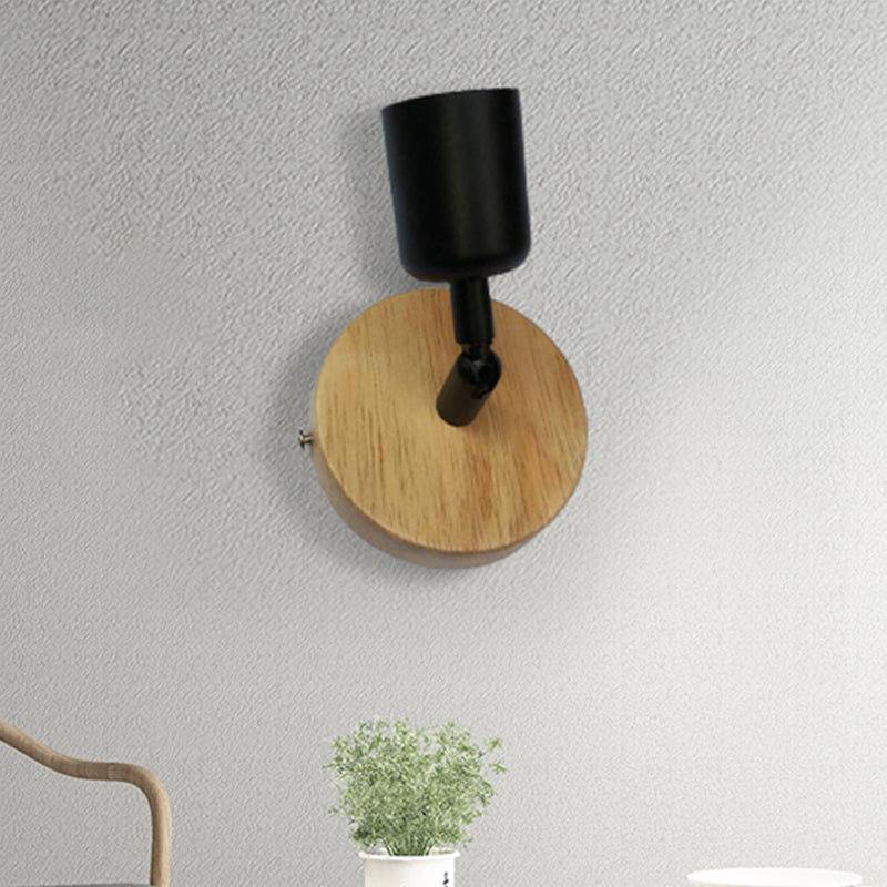 Sleek Cup-Shaped Mini Wall Lamp Minimalist Wood & Metal Fixture Light In Black