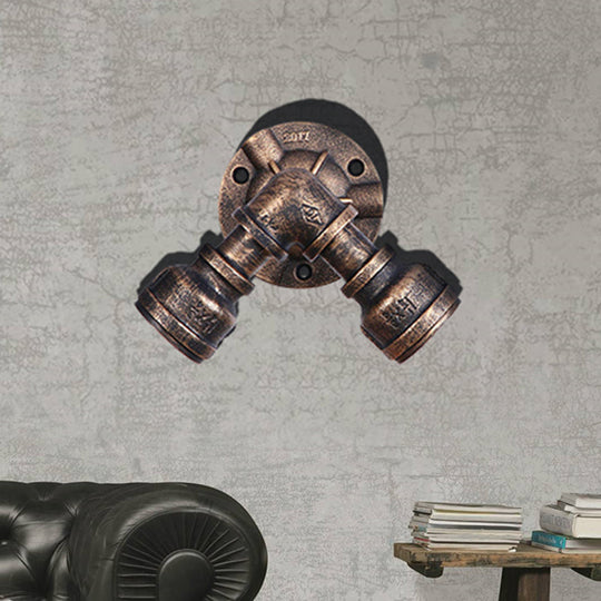 Rustic Wrought Iron Wall Sconce With 2 Heads Pipe Shade And Aged Bronze Finish