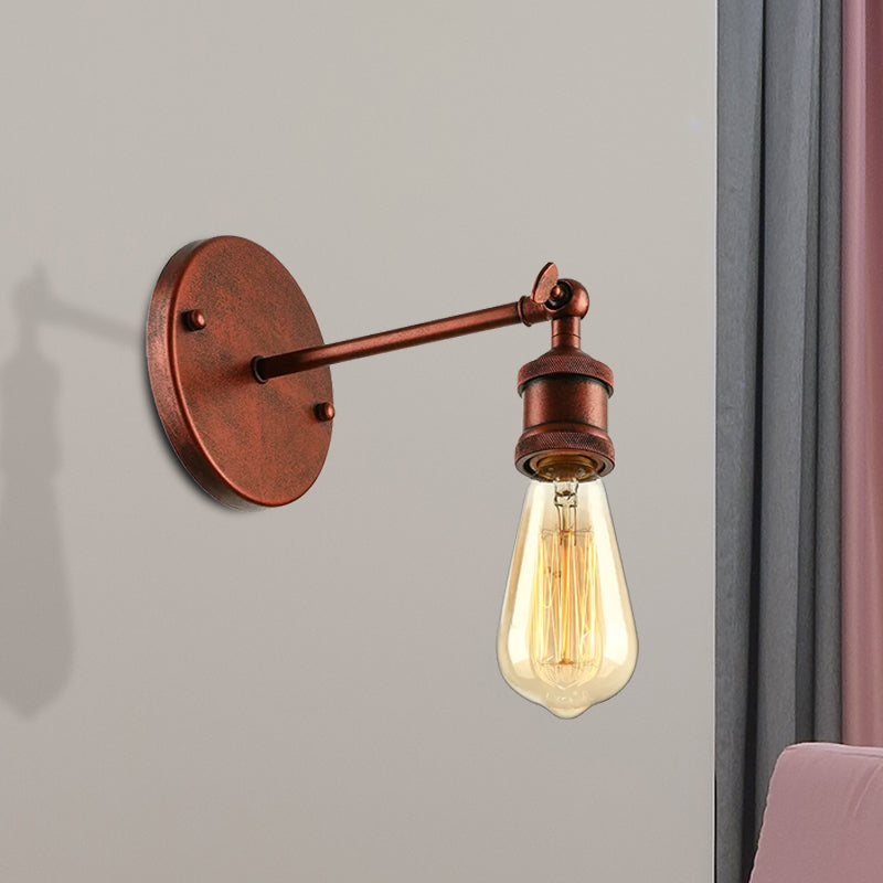 Industrial Metal Wall Lamp - Black/Brass Finish 1 Head Mini Sconce Lighting With Bare Bulb For