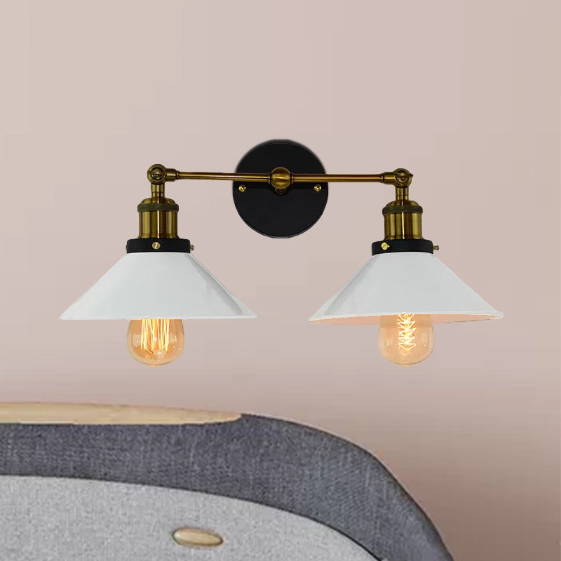 Industrial Stylish Metal Wall Sconce Lighting For Living Room - 2 Heads Light With Conical Shade In