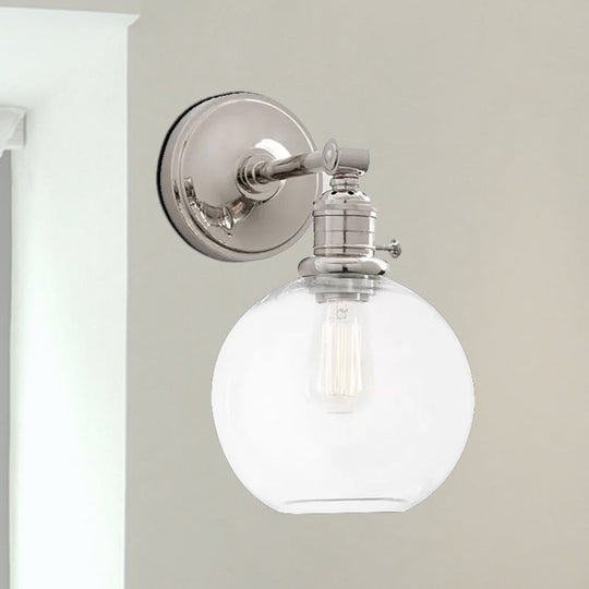 Industrial Wall Lamp Fixture: Clear Glass Chrome/Nickel Sconce Light Globe 1-Light For Living Room