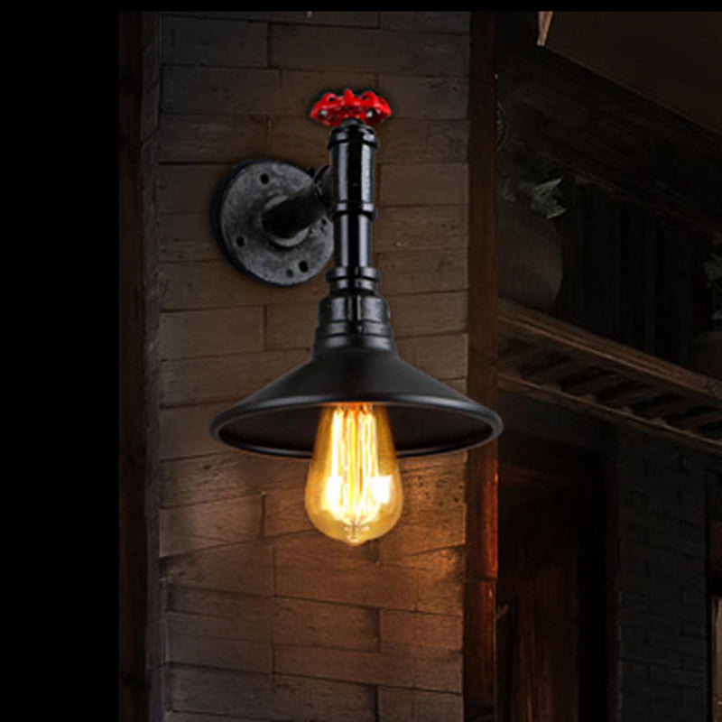 Vintage Industrial Black Conic Shade Wall Mount Light With Plumbing Pipe - Dining Room Lighting