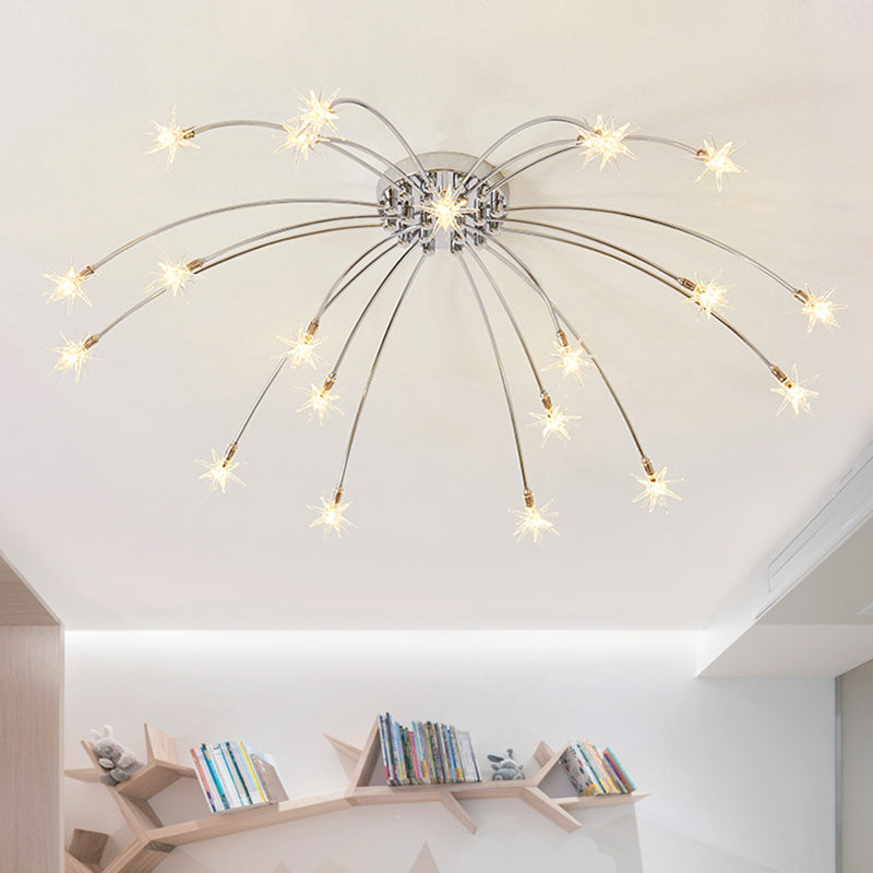 Chrome Semi Flush Ceiling Light: Stunning Fireworks Design for Kindergarten