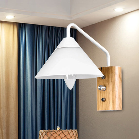 Modern Milk Glass Conical Wall Sconce - 1 Light Wood Base Dining Room Or Corridor