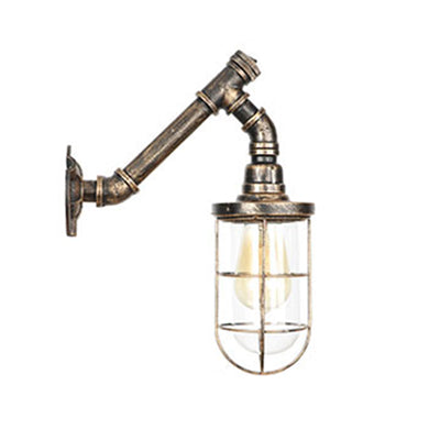 Iron Aged Brass Wall Fixture Light With Wire Cage - Rustic Stylish Mount Lighting