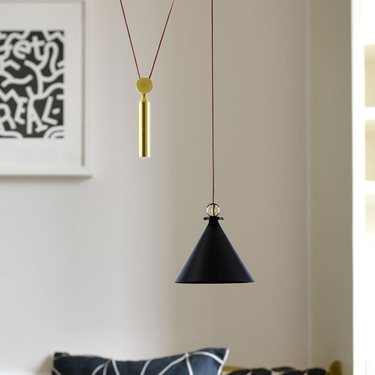 Pulley Pendant Lamp With Adjustable Height Modern Single Light Hanging Fixture For Kitchen Hallway