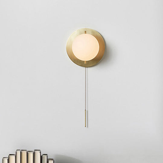 Stylish White Orb Shade Wall Light With Brass Base - Modern Metal Glass Lamp For Boutique