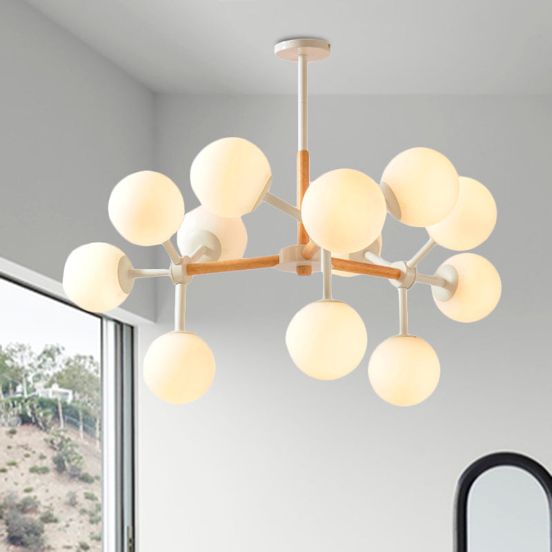 White Chandelier Light - Modern Spherical Shade Opal Glass 8/12 Lights Ideal For Hotel Dining Table