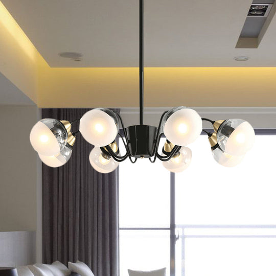 Modern Black Multi-Head Glass And Metal Chandelier - Stylish Pendant Light For Study Room Or Kitchen