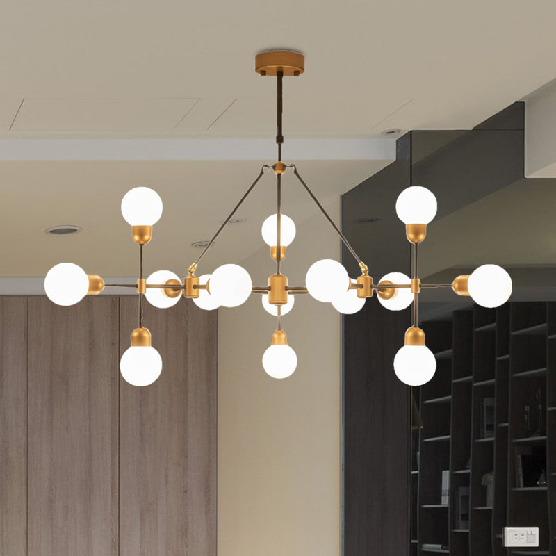 Modo Opal Glass Brass Chandelier - Modern Pendant Light For Living Room With Multi-Head Stylish