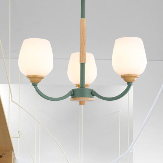 Macaron Loft Bud Shade Chandelier Light - Milk Glass Pendant For Child Bedroom In