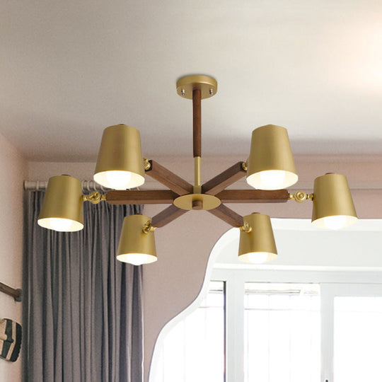 Brass Metal Bucket Shade Chandelier: Modern Hanging Light For Bedroom Or Restaurant