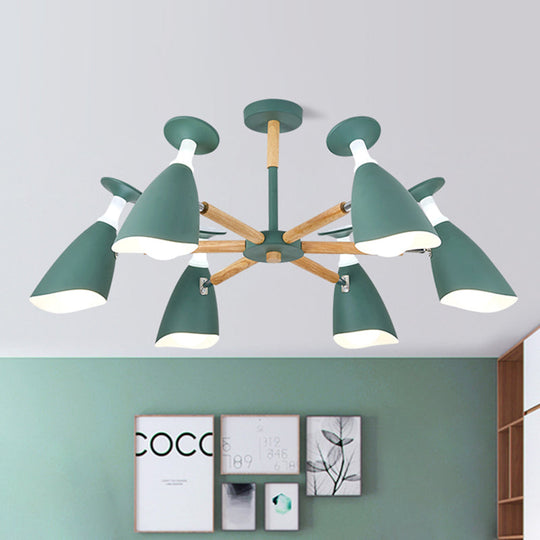 Rotatable Nordic Suspension Light With Goblet Shades - Green Grey White Metal Wood Chandelier For