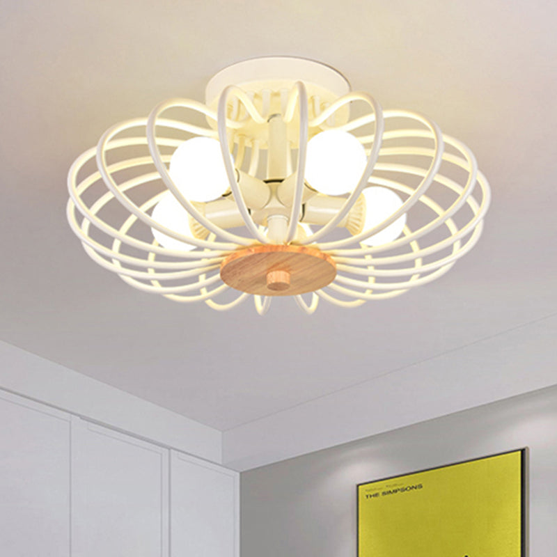 Melon Cage Metal Ceiling Light for Restaurant Stairway - Contemporary Flush Mount Design