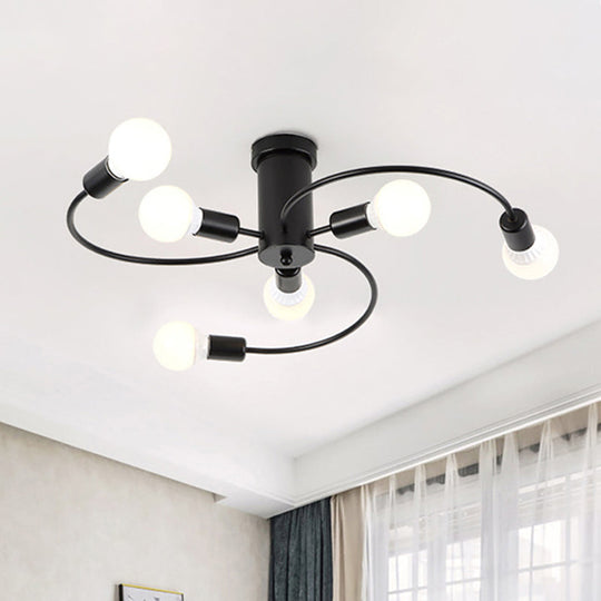 Modern Twisted Arm Ceiling Light For Adult Bedroom - Metallic Semi-Mount Fixture Black