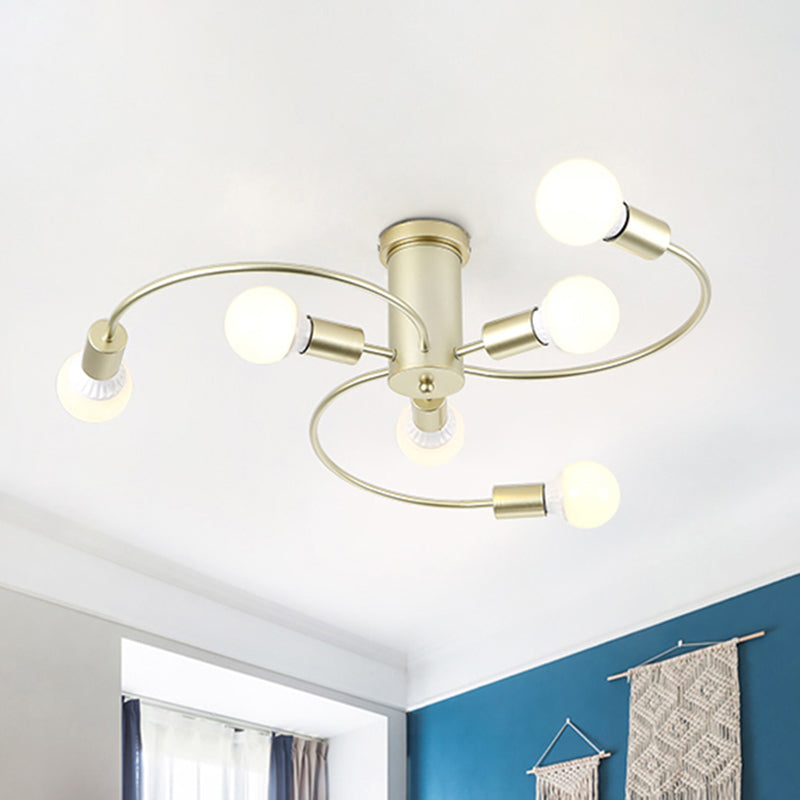 Modern Twisted Arm Ceiling Light for Adult Bedroom - Metallic Semi-Mount Fixture