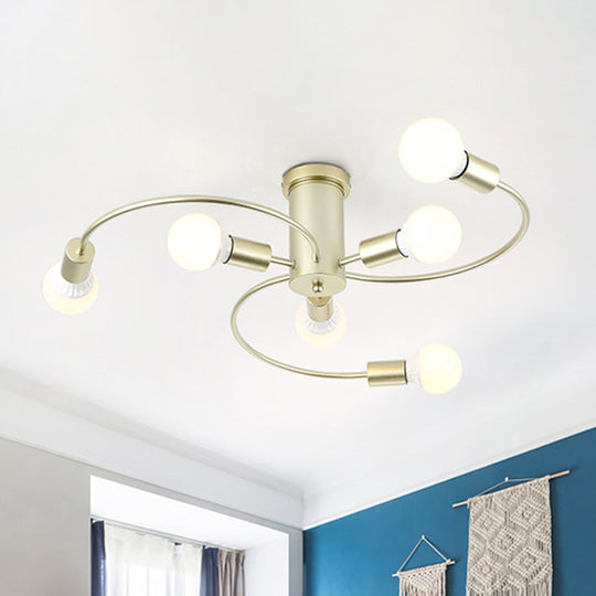 Modern Twisted Arm Ceiling Light for Adult Bedroom - Metallic Semi-Mount Fixture