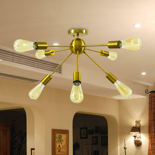 8-Head Modern Metal Linear Semi Flush Mount Ceiling Lamp for Restaurants with Small Ball Design