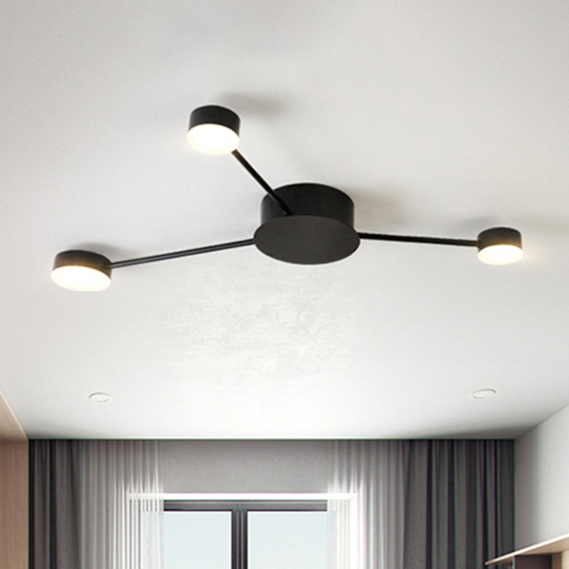 Modern Black Semi Flush Ceiling Light for Child's Bedroom with Drum Shade