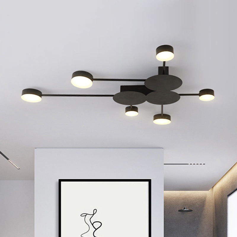 Modern Black Semi Flush Ceiling Light for Child's Bedroom with Drum Shade