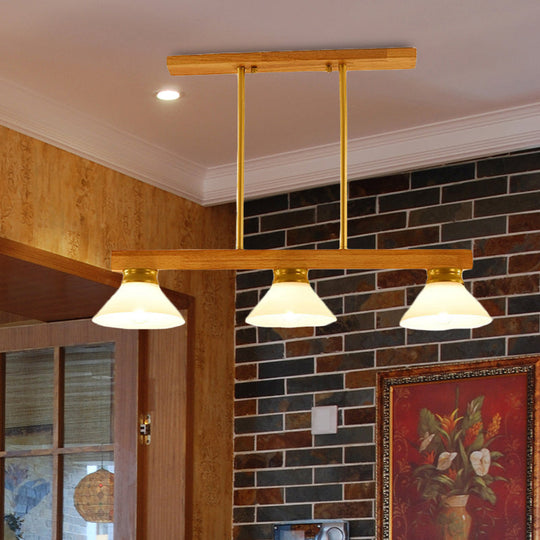 Nordic Style Wooden Cone Shade Chandelier - 3/4 Heads Linear Pendant Light For Kitchen Island