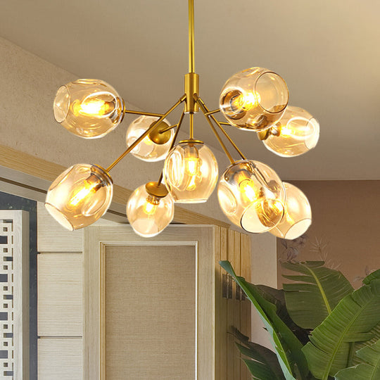 Modern Gold Hanging Lamp With Amber Glass Shade - 7/9/13 Lights Branch Chandelier