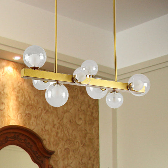 Gold Finish Chandelier With Orb Shade - Post Modern Design 8 Lights Perfect For Dining Room