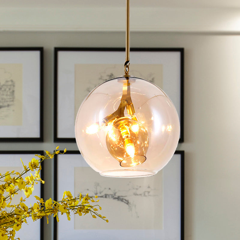 Modern Amber/Clear Glass Dining Room Chandelier with Triple Lights