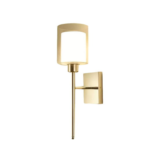 Modern Beige/Chrome Cylindrical Sconce With 1 Light Smoke/Clear Glass Wall Mount - Switch Options