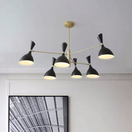 Contemporary Brass Funnel Chandelier With Black/White Shade - Livens Up Your Living Room!