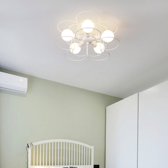 Contemporary White Wire Frame Ceiling Mount Light - Perfect for Living Rooms