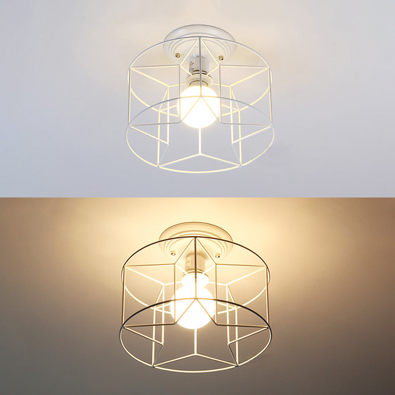 Contemporary White Wire Frame Ceiling Mount Light - Perfect for Living Rooms